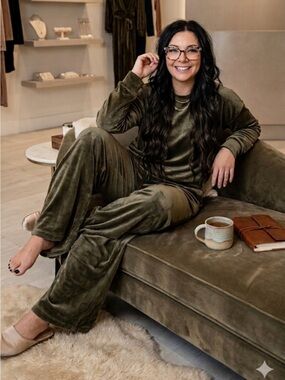Luxurious Olive Velvet Flare Pants